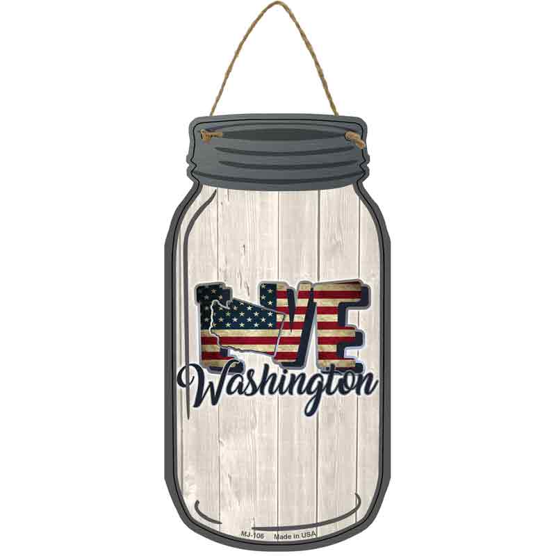 Love Washington Silhouette Novelty Metal Mason Jar Sign