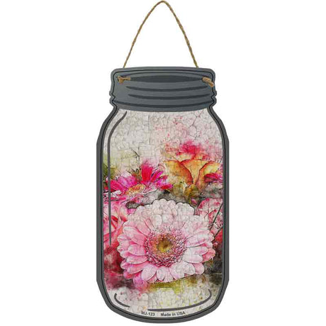 Pink Flower Watercolor Novelty Metal Mason Jar Sign