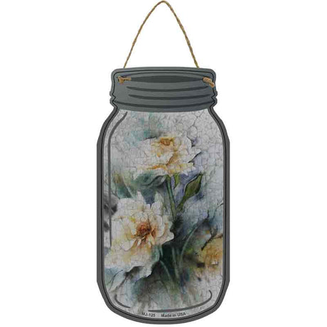 White Flower Watercolor Novelty Metal Mason Jar Sign