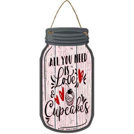 Love and Cupcakes Novelty Metal Mason Jar Sign