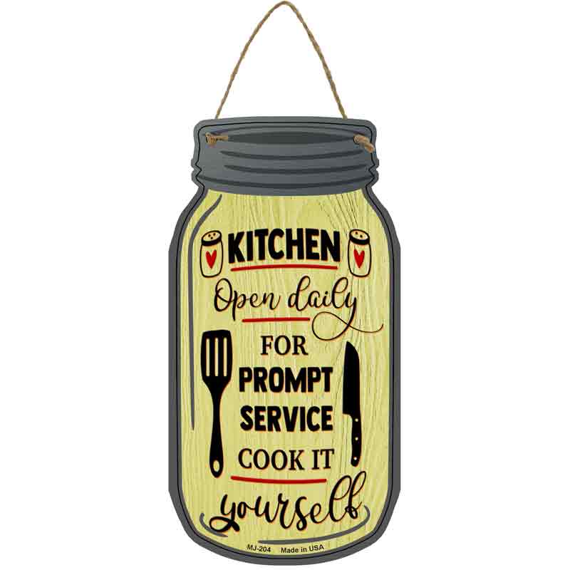 Prompt Service Yellow Novelty Metal Mason Jar Sign