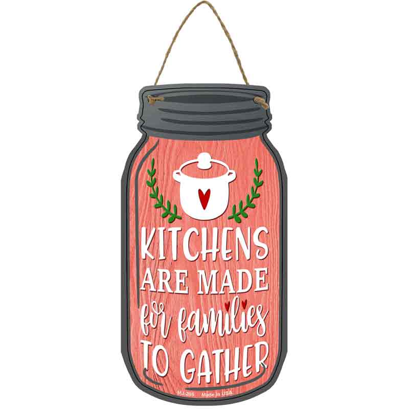 Families Gather Red Novelty Metal Mason Jar Sign