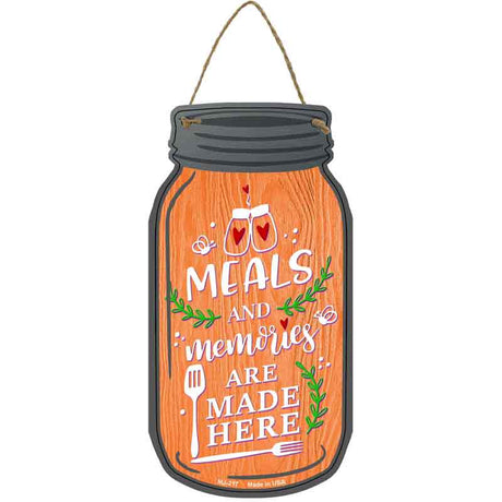 Meals And Memories Orange Novelty Metal Mason Jar Sign