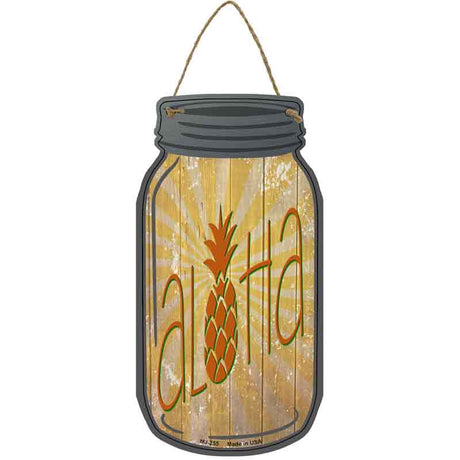 Aloha Pineapple Novelty Metal Mason Jar Sign