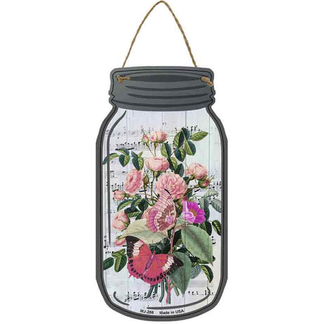 Large Pink Flowers With Music Novelty Metal Mason Jar Sign