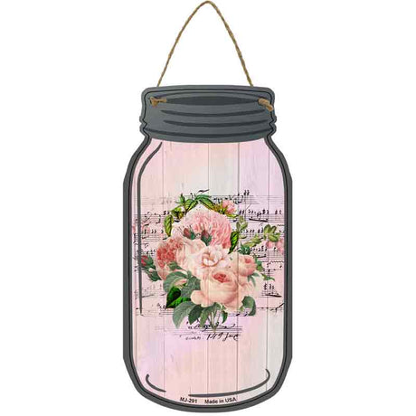 Pink Bouquet With Music Novelty Metal Mason Jar Sign