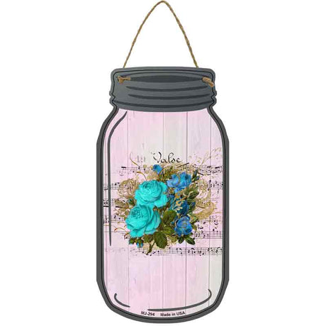 Blue Bouquet With Music Novelty Metal Mason Jar Sign