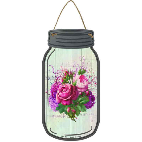 Pink And Purple Bouquet With Music Novelty Metal Mason Jar Sign