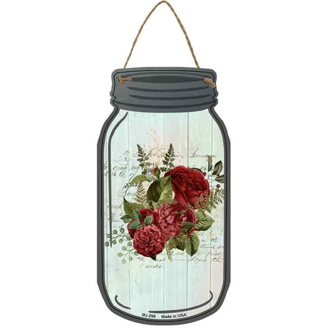 Red Flowers With Notes Novelty Metal Mason Jar Sign