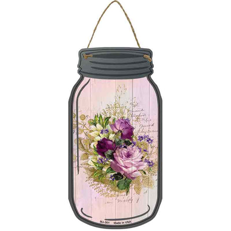 Purple Bouquet With Notes Novelty Metal Mason Jar Sign