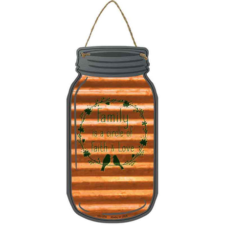 Family Circle Corrugated Orange Novelty Metal Mason Jar Sign