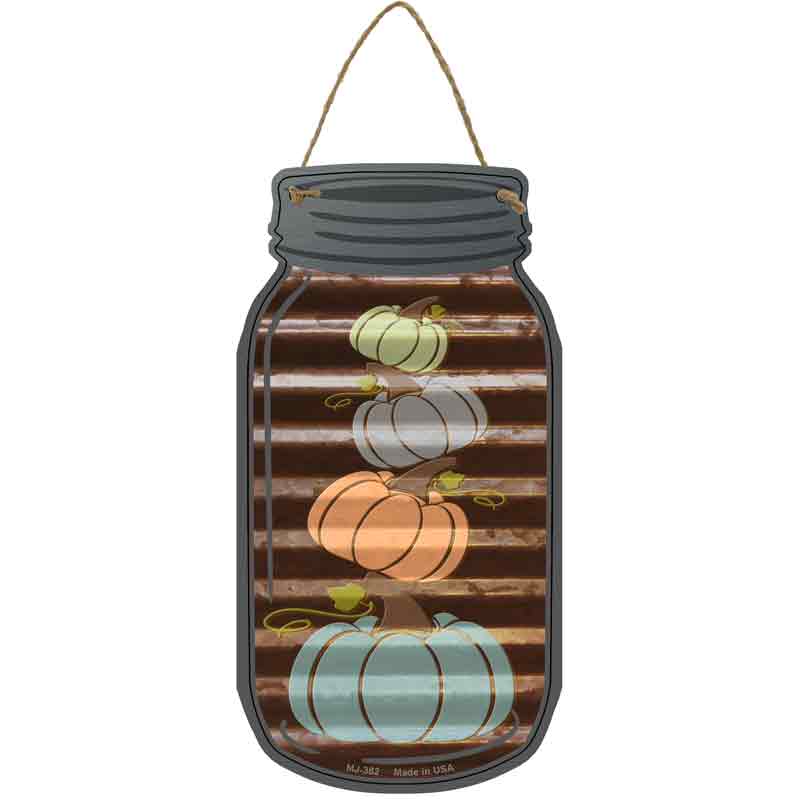 Stacked Pumpkins Corrugated Brown Novelty Metal Mason Jar Sign