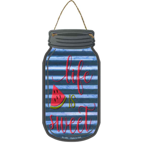 Watermelon Life Is Sweet Corrugated Blue Novelty Metal Mason Jar Sign