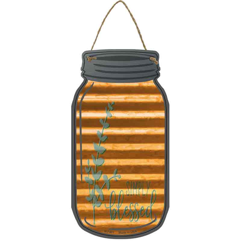 Simply Blessed Corrugated Orange Novelty Metal Mason Jar Sign