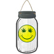 Smiley Marijuana Leaf Novelty Metal Mason Jar Sign