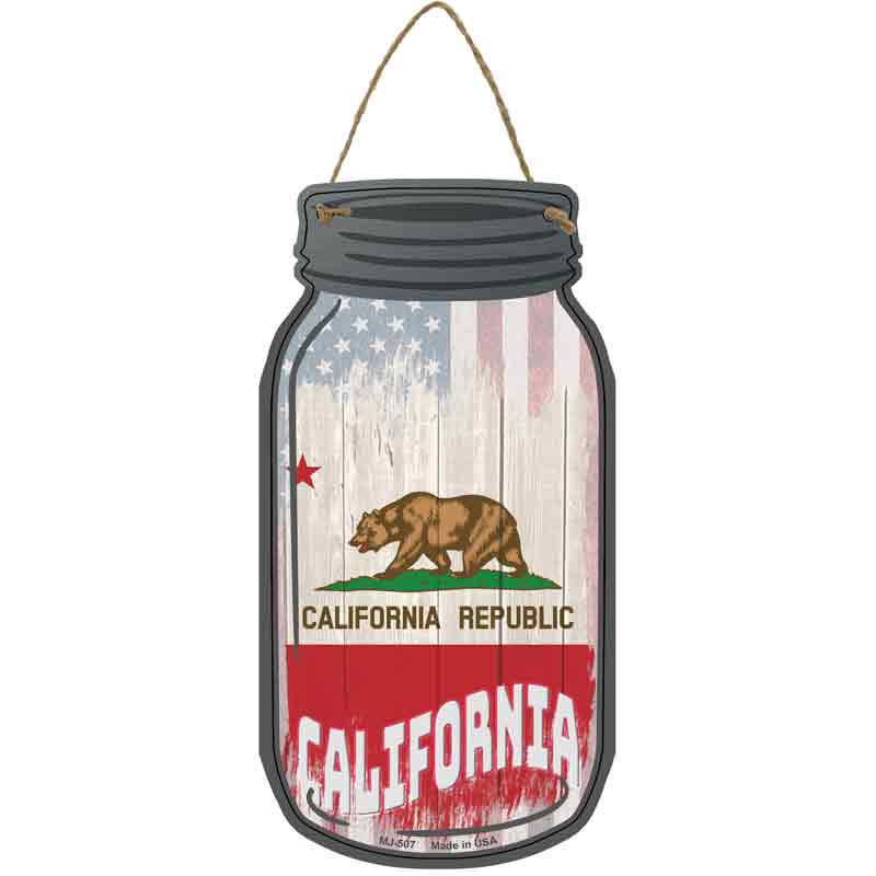 California | USA Flag Novelty Metal Mason Jar Sign