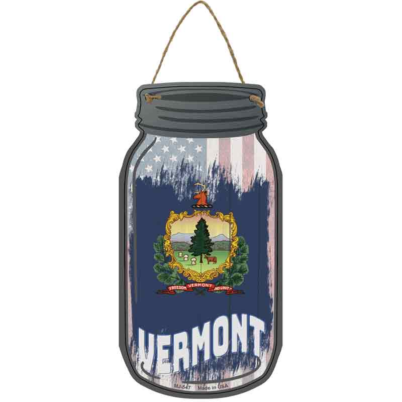 Vermont | USA Flag Novelty Metal Mason Jar Sign