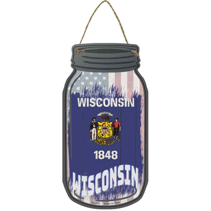 Wisconsin | USA Flag Novelty Metal Mason Jar Sign