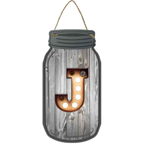 J Bulb Lettering Novelty Metal Mason Jar Sign