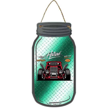 Hot Rod Teal Diamond Novelty Metal Mason Jar Sign