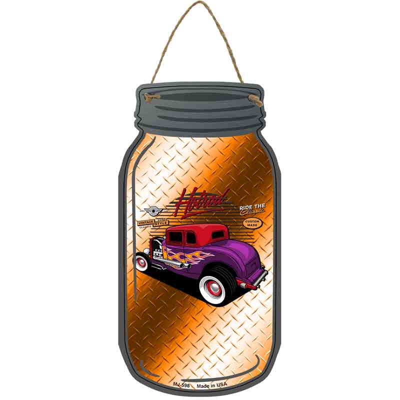 Hot Rod Orange Diamond Novelty Metal Mason Jar Sign