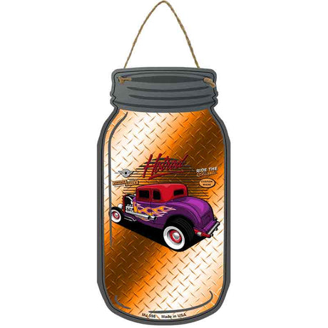 Hot Rod Orange Diamond Novelty Metal Mason Jar Sign