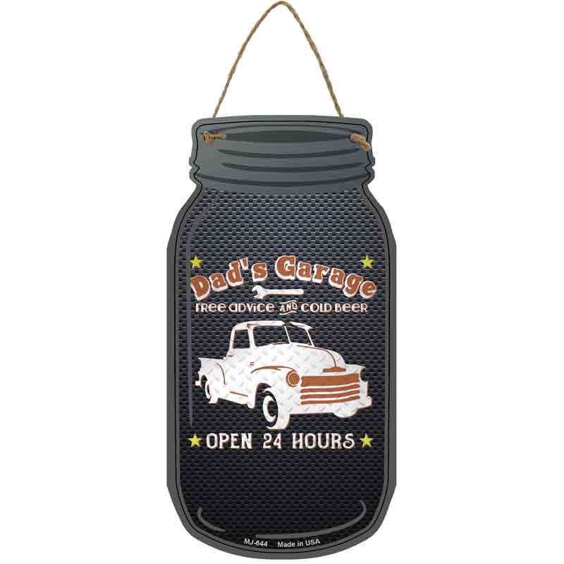 Dads Garage Brown Novelty Metal Mason Jar Sign