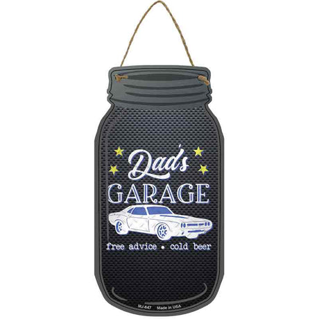 Dads Garage Blue Novelty Metal Mason Jar Sign