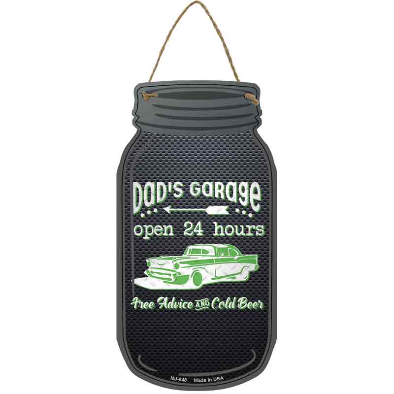 Dads Garage Green Classic Car Novelty Metal Mason Jar Sign