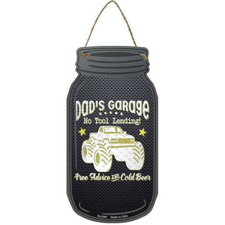 Dads Garage Yellow Novelty Metal Mason Jar Sign