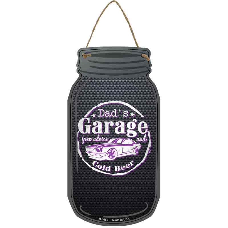 Dads Garage Purple Novelty Metal Mason Jar Sign