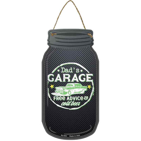 Dads Garage Green Novelty Metal Mason Jar Sign