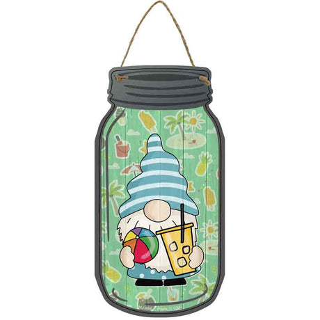 Gnome With Beachball Novelty Metal Mason Jar Sign