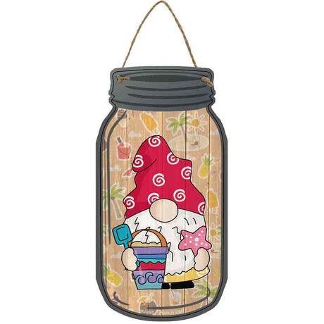 Gnome With Starfish Novelty Metal Mason Jar Sign