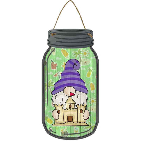 Gnome With Sandcastle Novelty Metal Mason Jar Sign