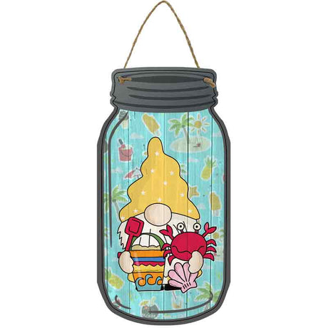 Gnome With Crab Novelty Metal Mason Jar Sign