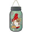 Gnome With Broom and Duster Novelty Metal Mason Jar Sign