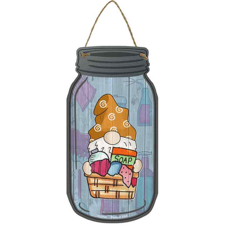 Gnome With Laundry Novelty Metal Mason Jar Sign