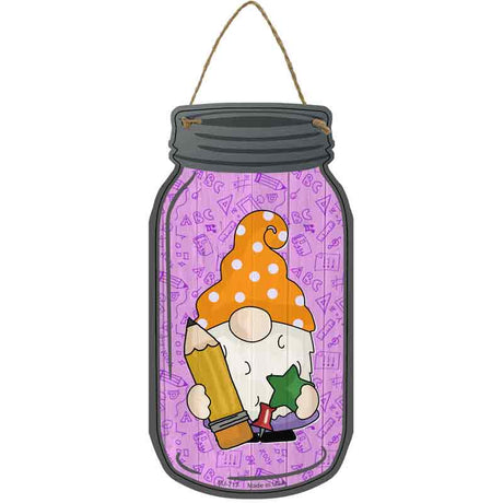 Gnome With Pencil Novelty Metal Mason Jar Sign