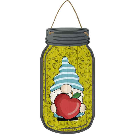 Gnome With Apple Novelty Metal Mason Jar Sign