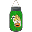 Gnome With Pumpkin and Ghost Novelty Metal Mason Jar Sign