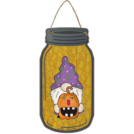 Gnome With Pumpkin Novelty Metal Mason Jar Sign