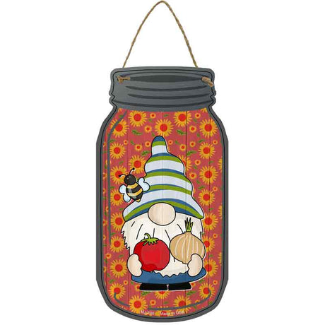 Gnome With Tomato and Onion Novelty Metal Mason Jar Sign