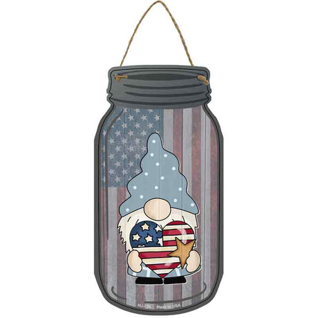 Gnome With Patriotic Heart Novelty Metal Mason Jar Sign