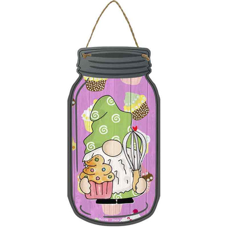 Gnome With Cupcake and Whisk Novelty Metal Mason Jar Sign