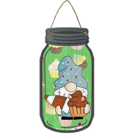 Gnome With Chocolate Cupcake Novelty Metal Mason Jar Sign