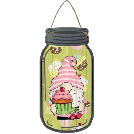 Gnome With Cupcake and Cherries Novelty Metal Mason Jar Sign