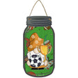 Gnome Playing Soccer Novelty Metal Mason Jar Sign