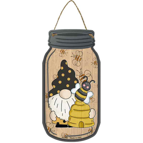 Gnome With Bee Hive Novelty Metal Mason Jar Sign