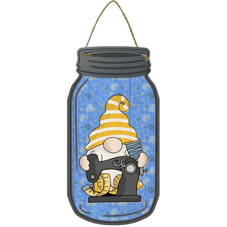 Gnome With Sewing Machine Novelty Metal Mason Jar Sign